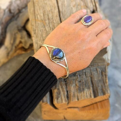 Bracelet jonc labradorite argent