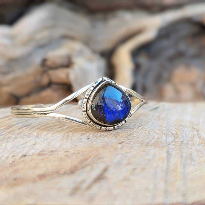 Bracelet jonc labradorite argent