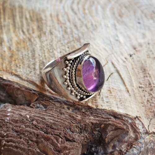 Bague ethnique chic améthyste argent