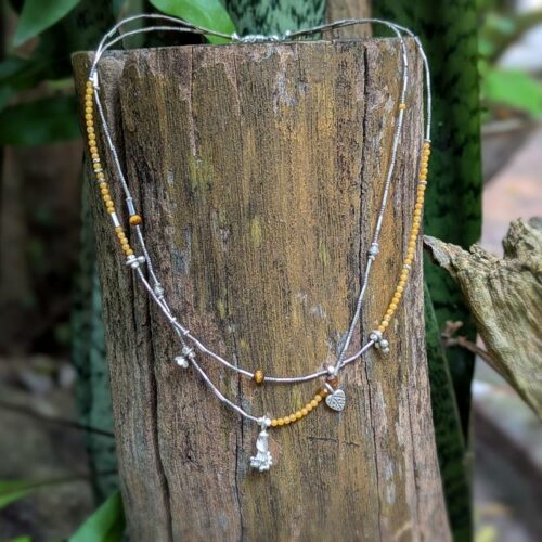 Collier double rang en calcite jaune