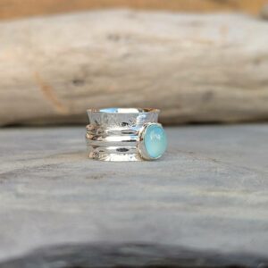 Bague anti stress argent et calcédoine aqua