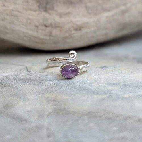 Bague ajustable améthyste argent