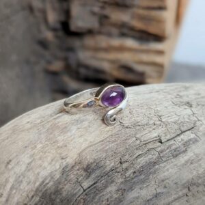 Bague ajustable améthyste argent