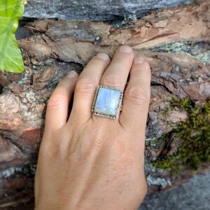 Bague pierre de lune argent ajustable