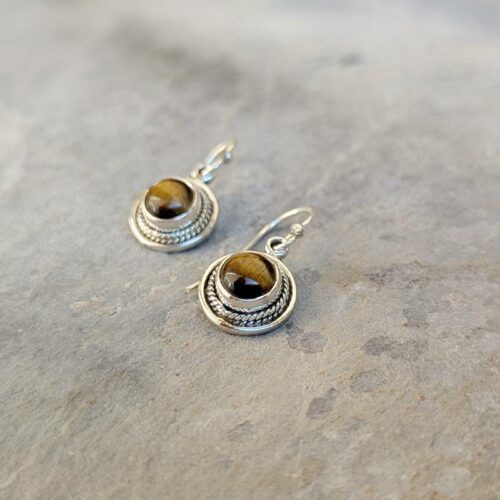 Boucles d'oreilles ethniques argent œil de tigre
