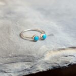 Bague fine ajustable turquoise argent DUO