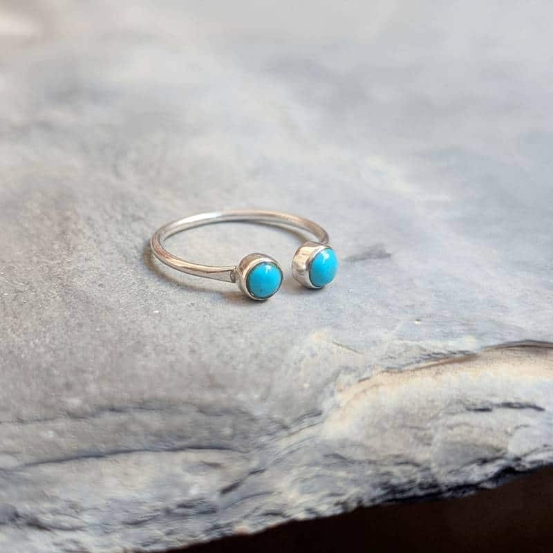 Bague fine ajustable turquoise argent DUO Bague fine ajustable turquoise argent DUO