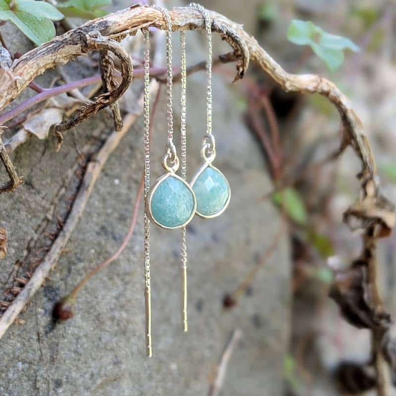 Boucles d'oreilles longues amazonite argent Boucles d'oreilles longues amazonite argent
