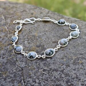 Bracelet argent et obsidienne flocon de neige
