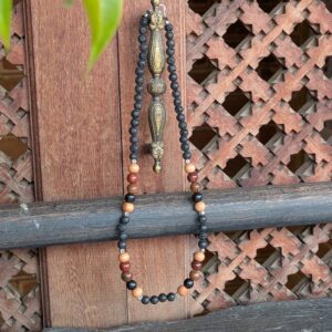 Collier homme ALTAÏ en pierre de lave et bois