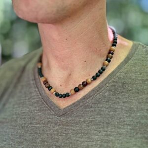 Collier homme ALTAÏ en pierre de lave et bois