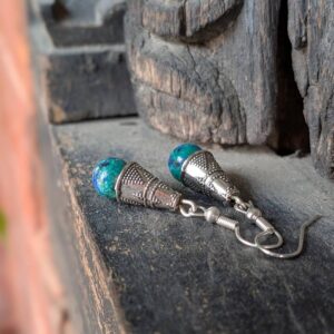Boucles d'oreilles népalaises en azurite malachite argentées