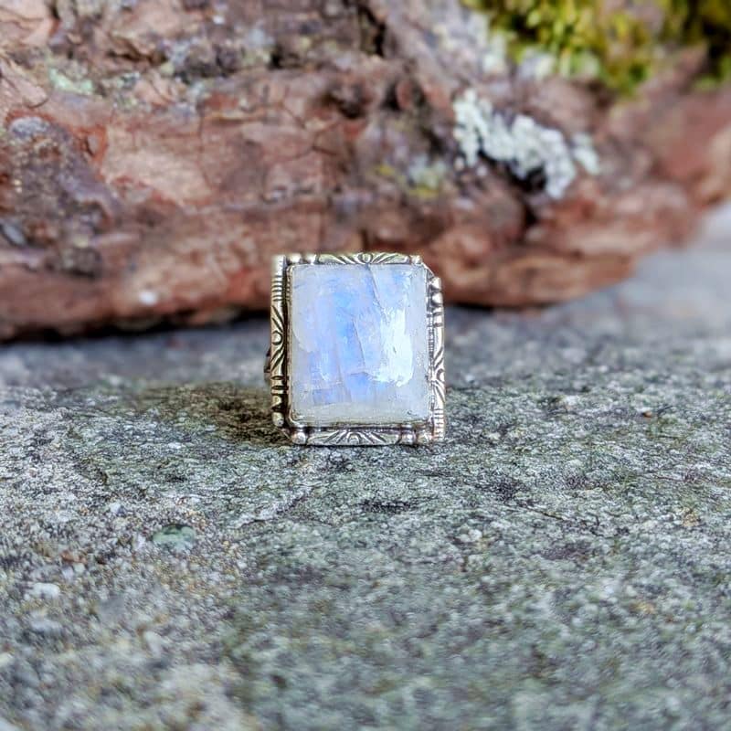 Bague pierre de lune argent ajustable Bague pierre de lune argent ajustable