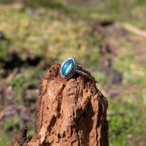 Bague fine ajustable argent et onyx vert