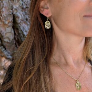 Boucles d'oreilles arbre de vie dorées rectangles