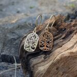 Boucles d'oreilles arbre de vie dorées rectangles